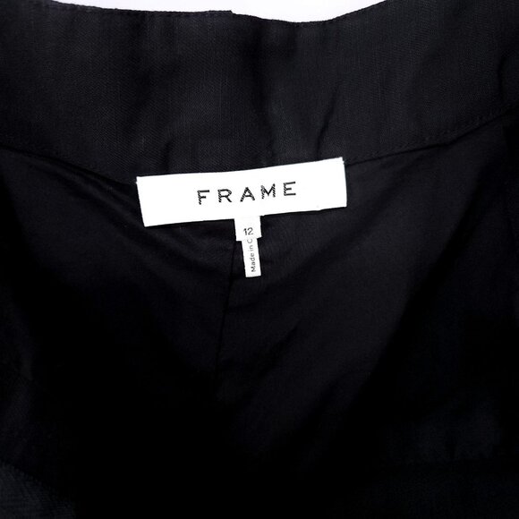 Frame Linen Blend Shorts Size 12 High Rise Black Pleated with Pockets 3" - Picture 9 of 12